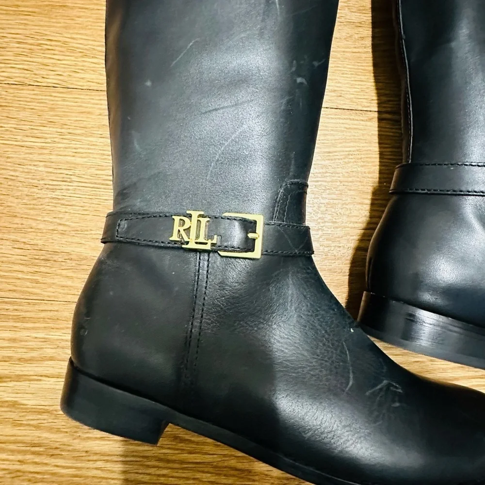 RALPH Lauren Black Tall Leather Riding Boots